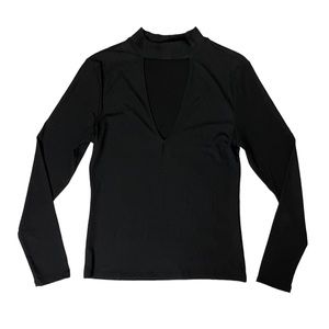 H&M Black Ribber Cut Out V Neck Long Sleeve Top Women’s Size Medium